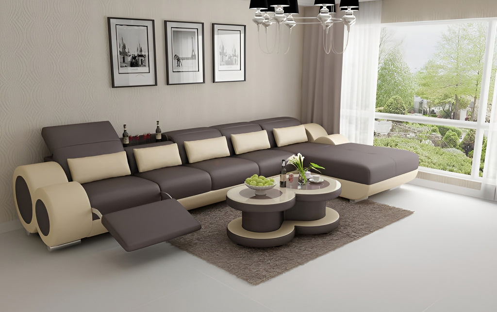 Aetius Small Modern Leather Sectional with Footrest