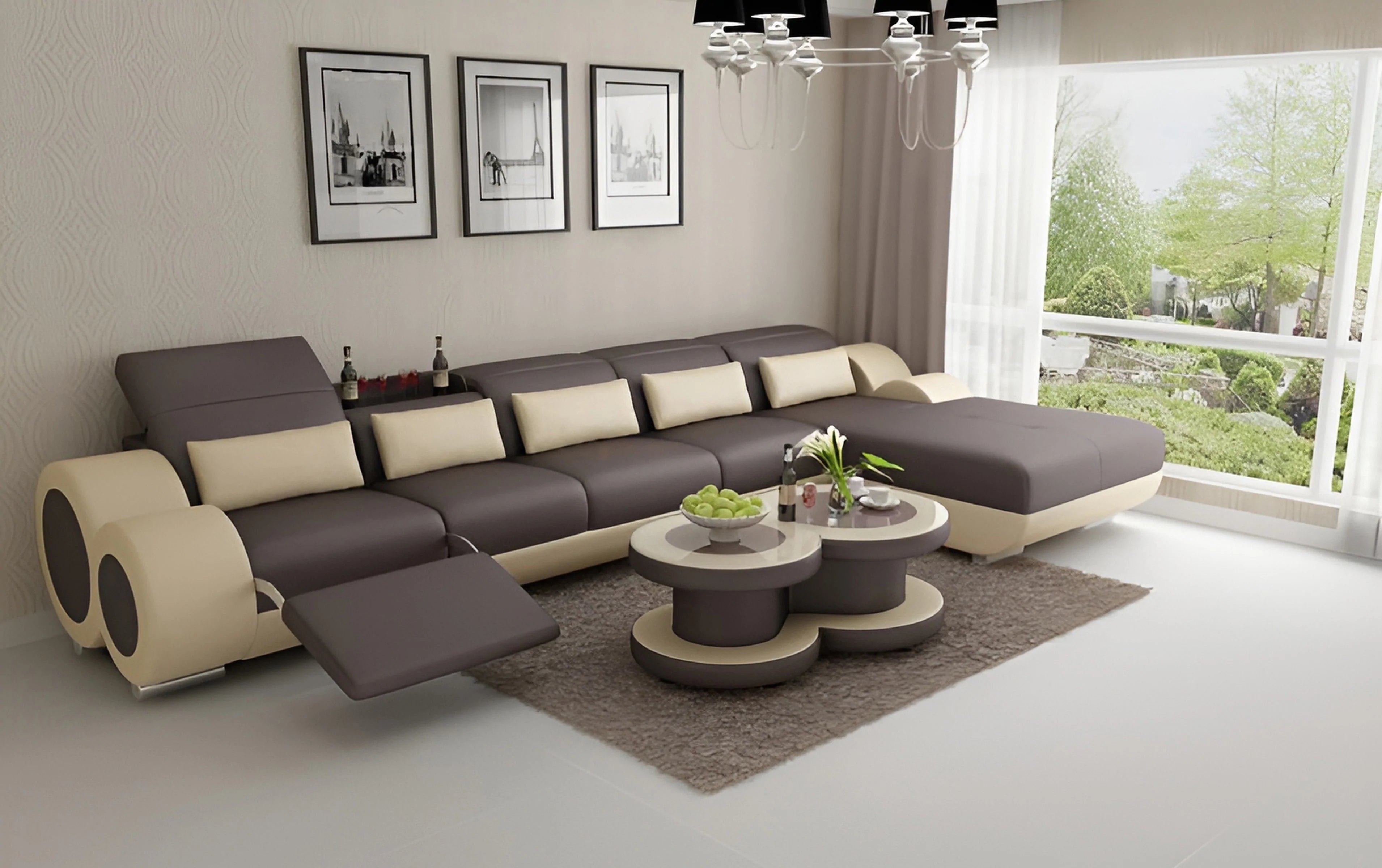 Aetius Small Modern Leather Sectional with Footrest