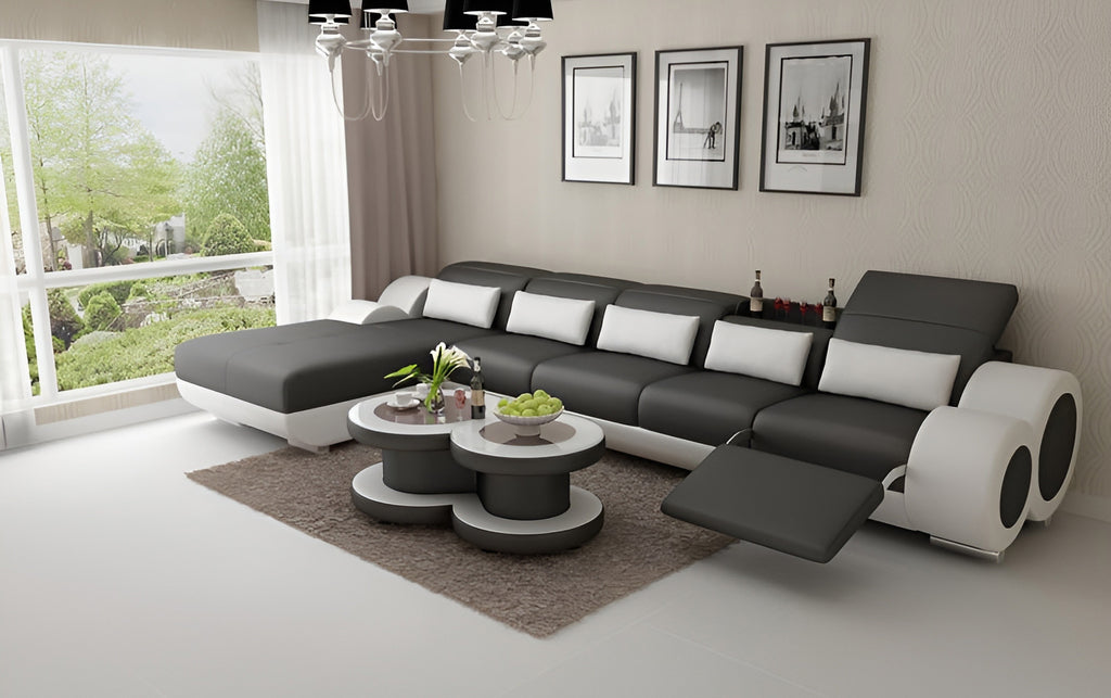 Aetius Small Modern Leather Sectional with Footrest