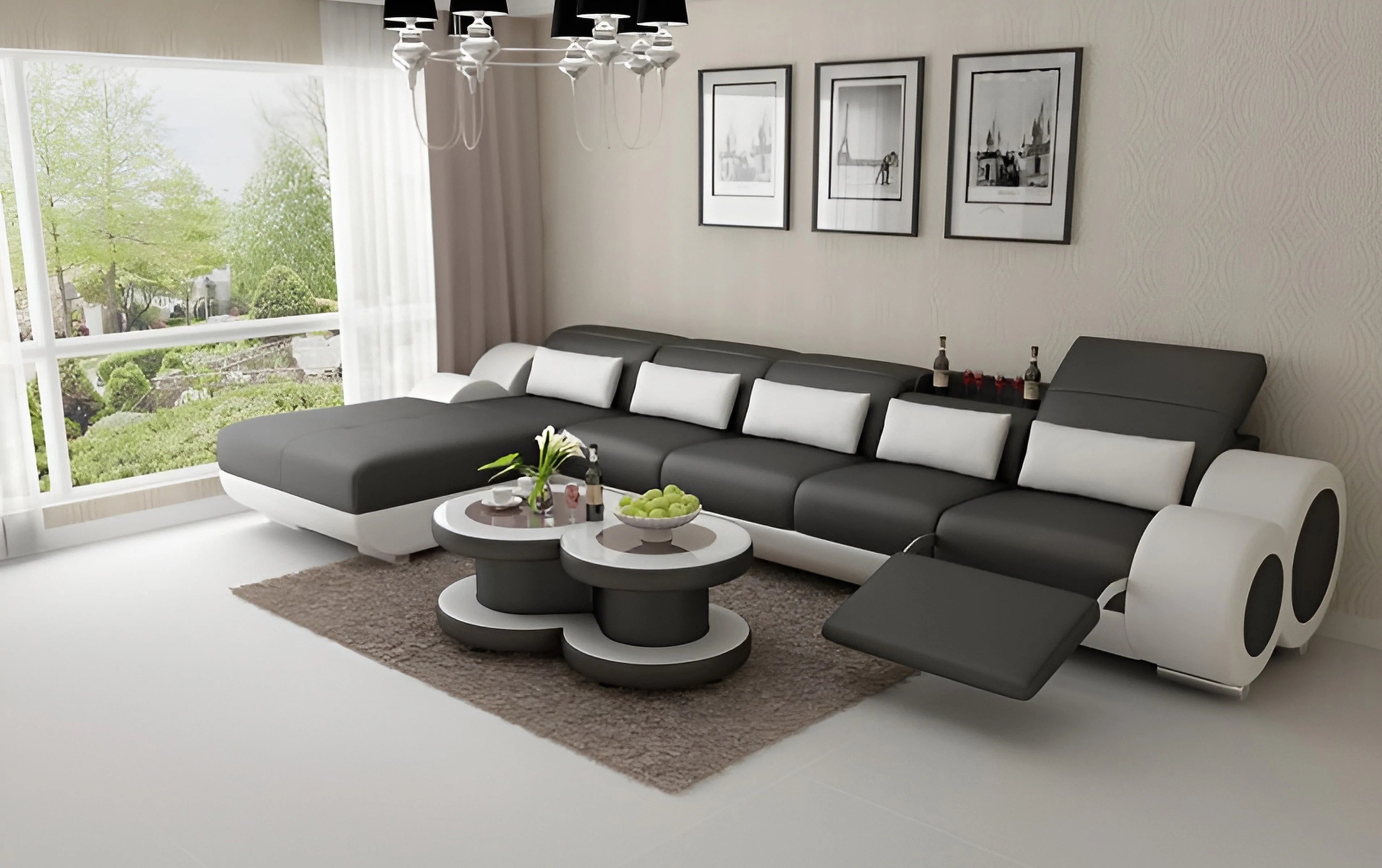 Aetius Small Modern Leather Sectional with Footrest