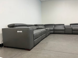 8pc Birt Leather Sectional Sofa With Recliners