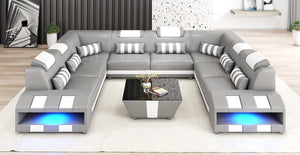 Cosmo XL U shape Modern Leather Sectional with Led Light
