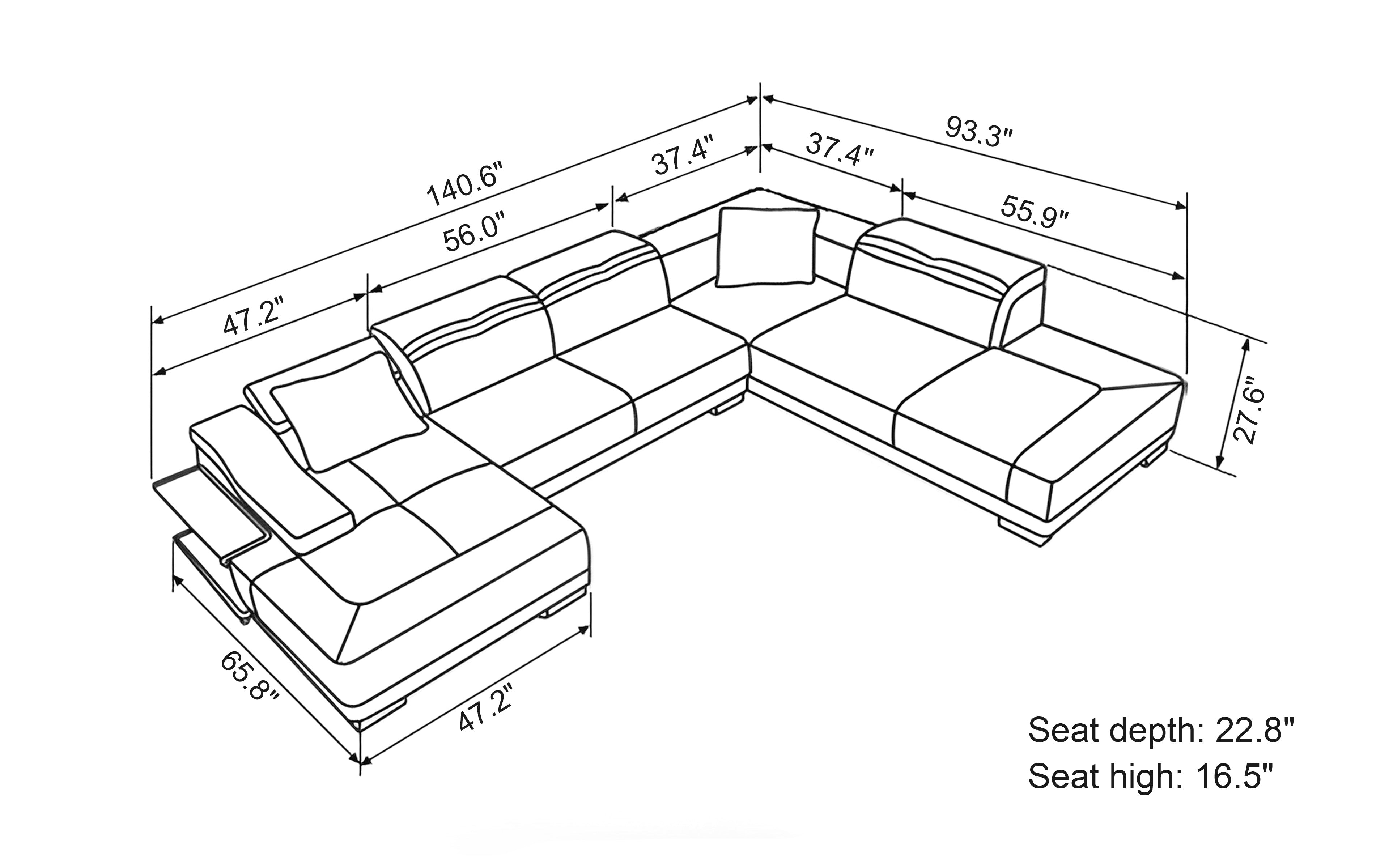 Everlin Modern U-Shape Leather Sectional