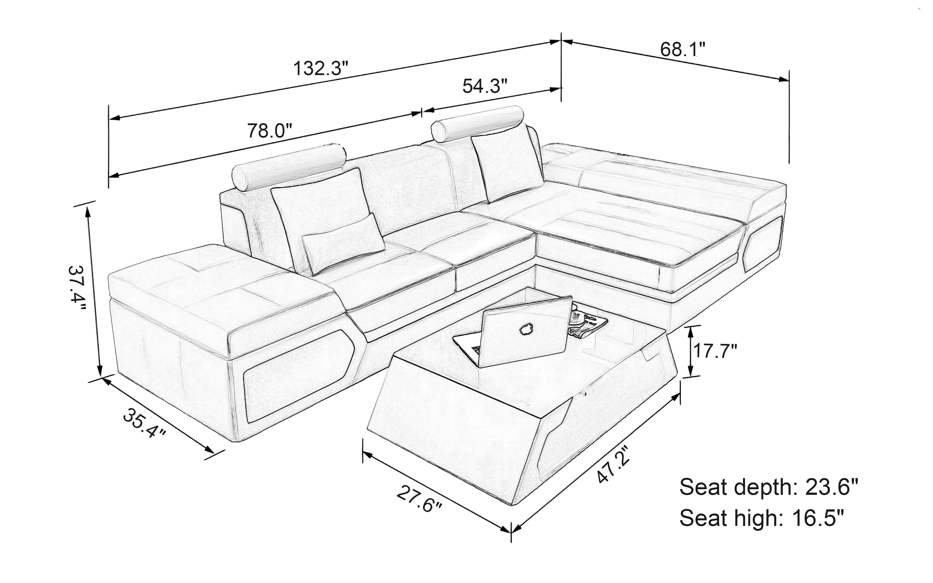 Lanz Mini Modern Leather Sectional with Chaise