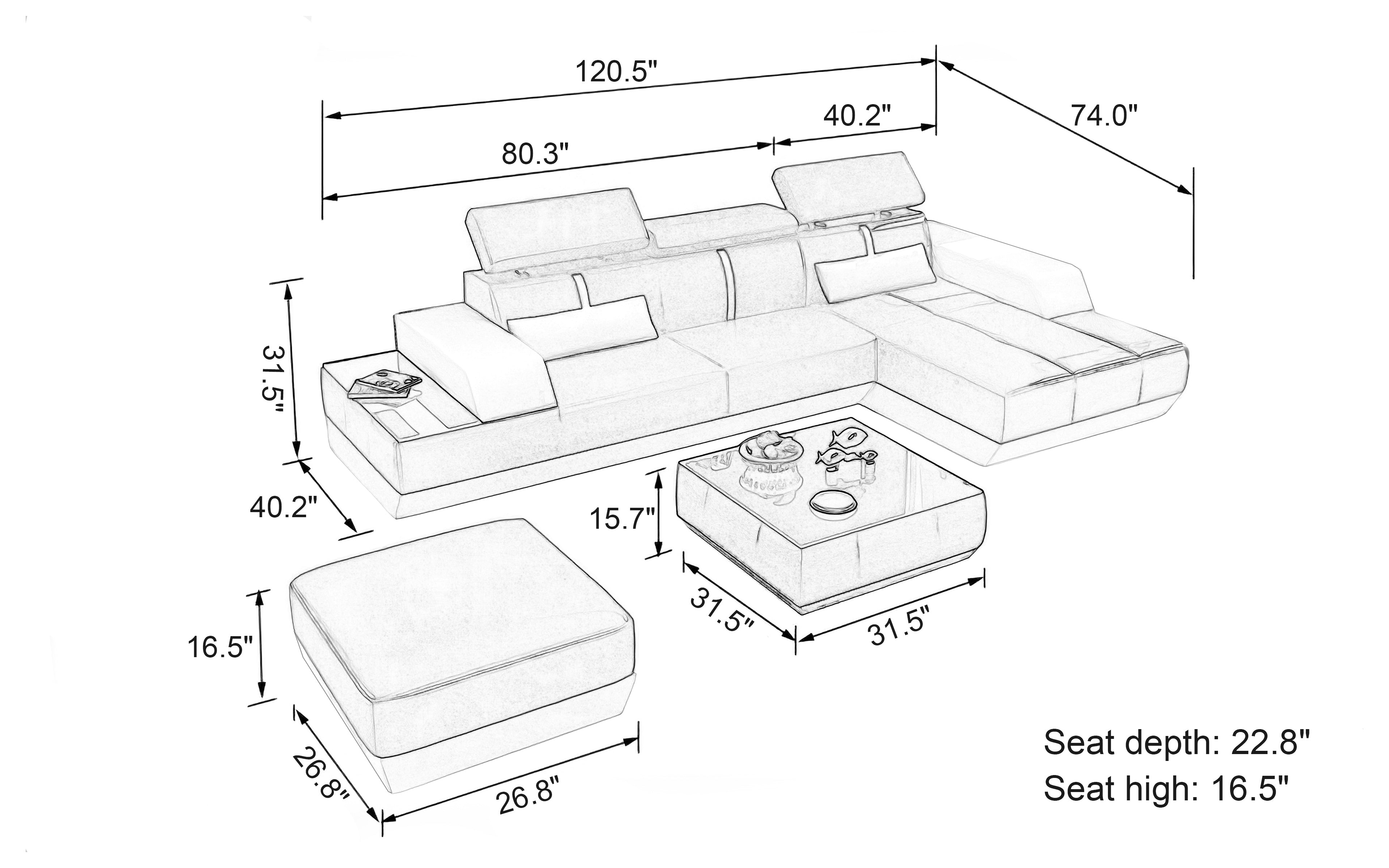 Mesa Mini Modern Leather Sectional with Chaise
