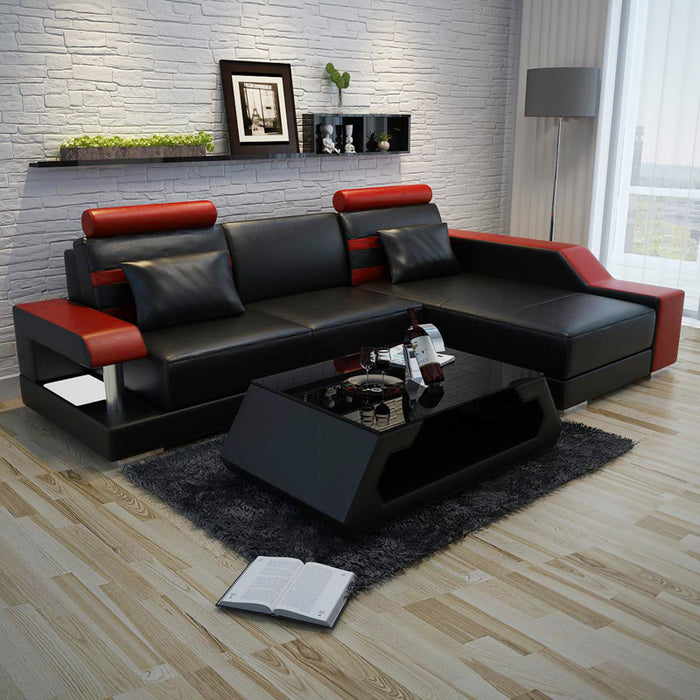 Norba Mini Modern Leather Sectional with Chaise