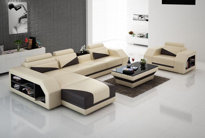 Landy Leather Sectional With Adjustable Headrest