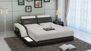 Dark Brown Leather Bed With LED Light