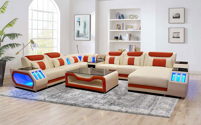 Omont Large Modern Leather Sectional with Console | Futuristic Furniture