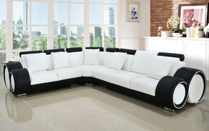 Bouie Leather Sectional with Adjustable Footrest | White&Black