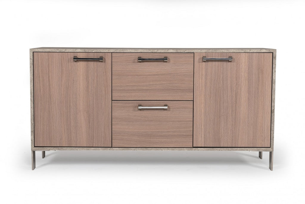 Butoo Modern Brown Oak & Faux Concrete Office File Cabinet