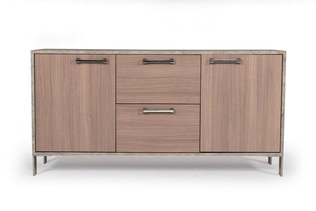 Butoo Modern Brown Oak & Faux Concrete Office File Cabinet