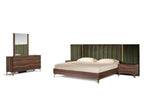 Camlo Modern Walnut & Green Velvet Bed