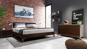 Camona Modern Dark Walnut & Faux Concrete Bed