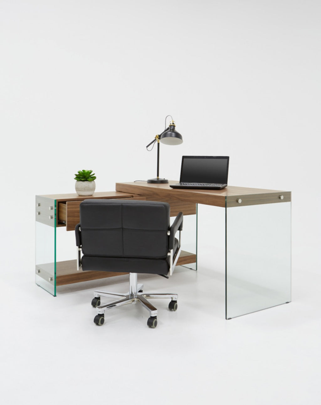 Lucop Modern Walnut & Glass Desk