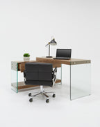 Lucop Modern Walnut & Glass Desk