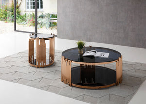 Boquot Modern Smoked Glass & Rosegold Round Coffee Table