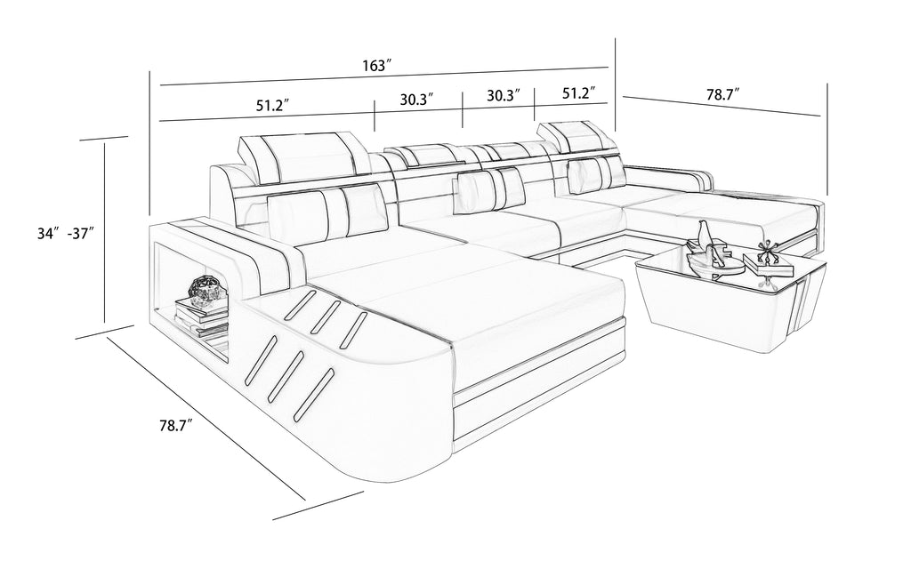 Ralutic XL Leather Sectional with Adjustable Headrest