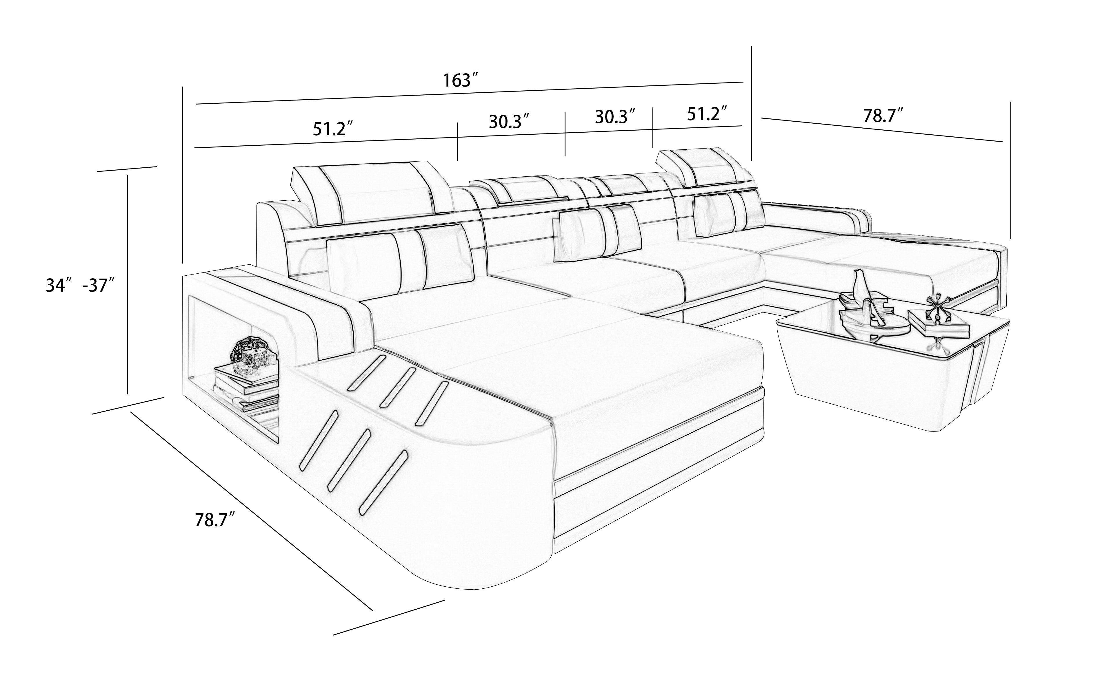 Ralutic XL Leather Sectional with Adjustable Headrest