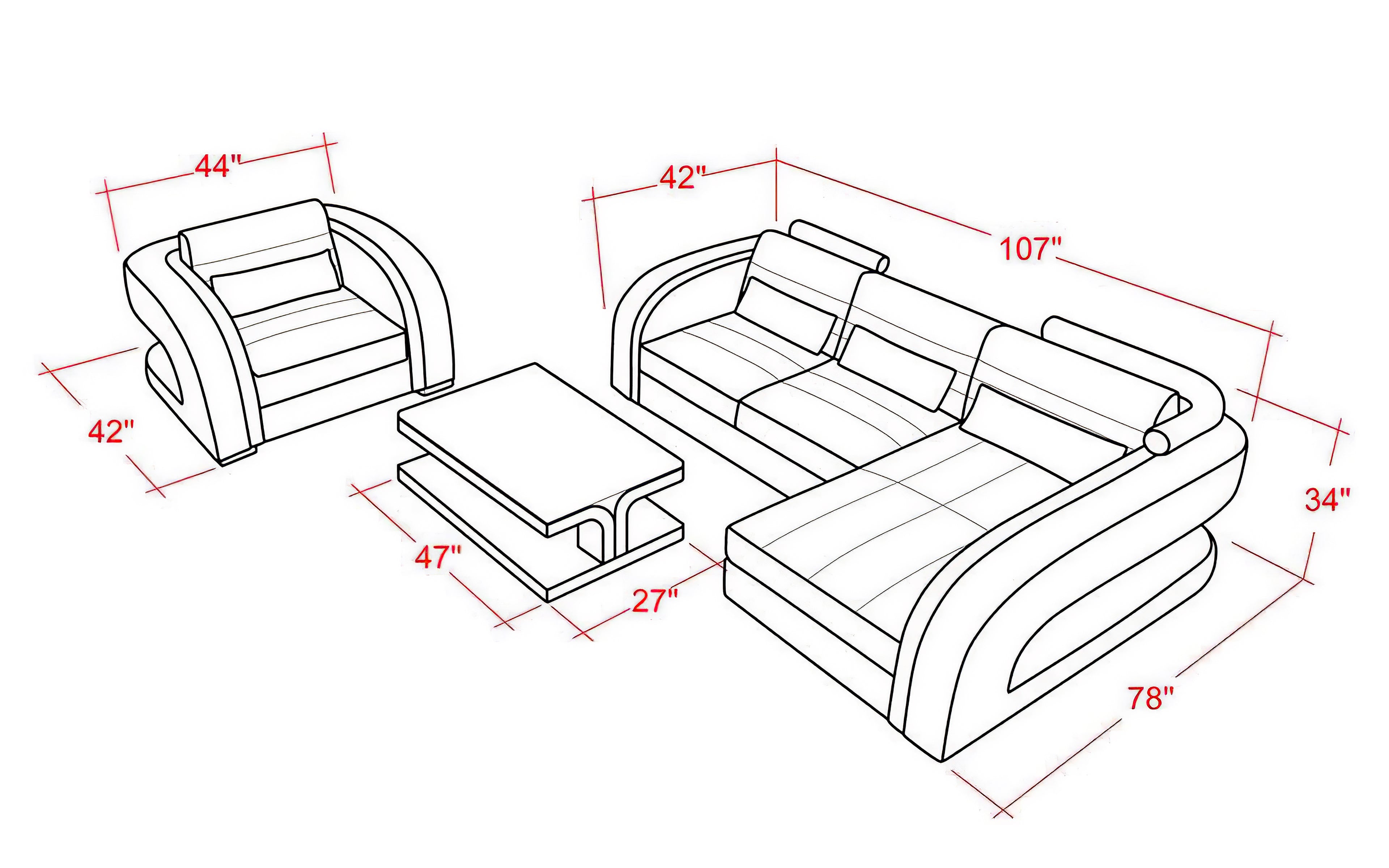 Hennessey Mini Modern Leather Sectional