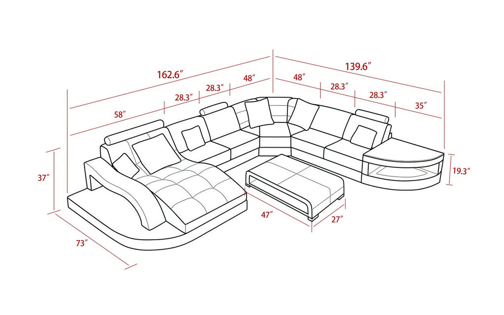 Navasota Large Leather Sectional with Shape Chaise