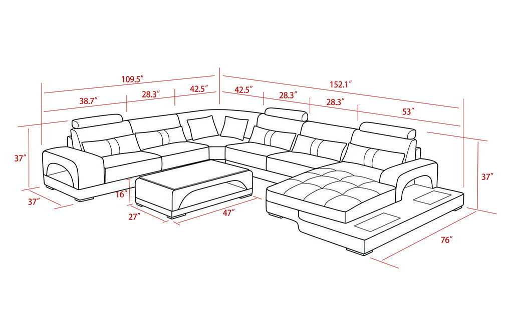 Mequon Large Leather Sectional with LED Lights