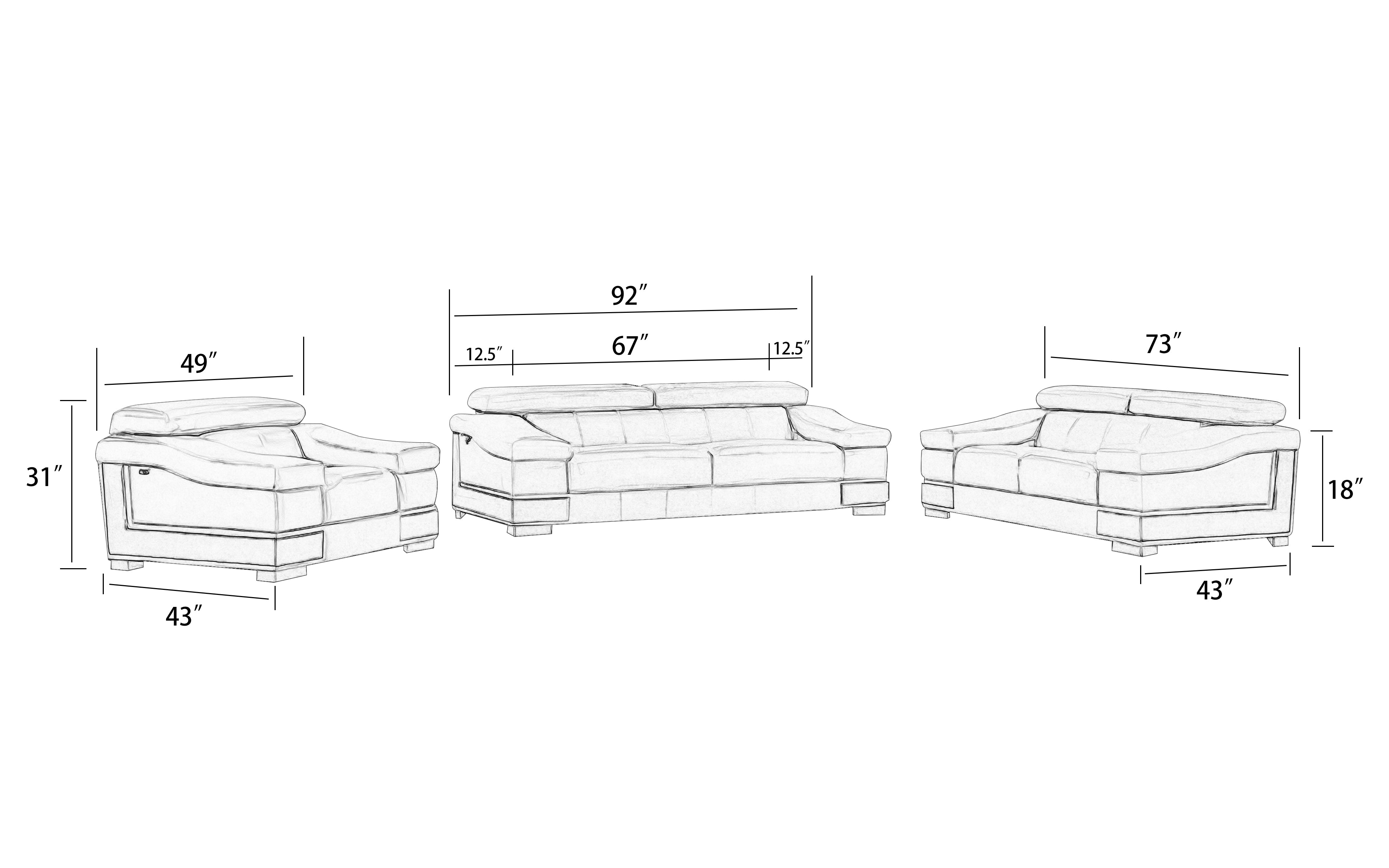 Winky Light Gray Sofa Set