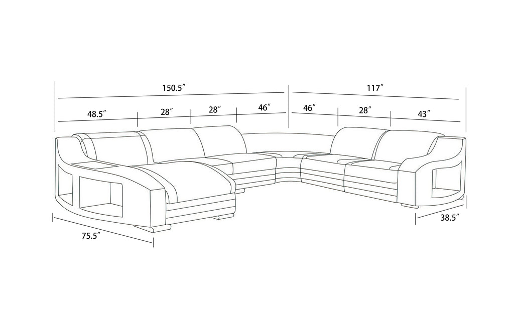 Saturn Modern Leather Sectional with Shaped Chaise