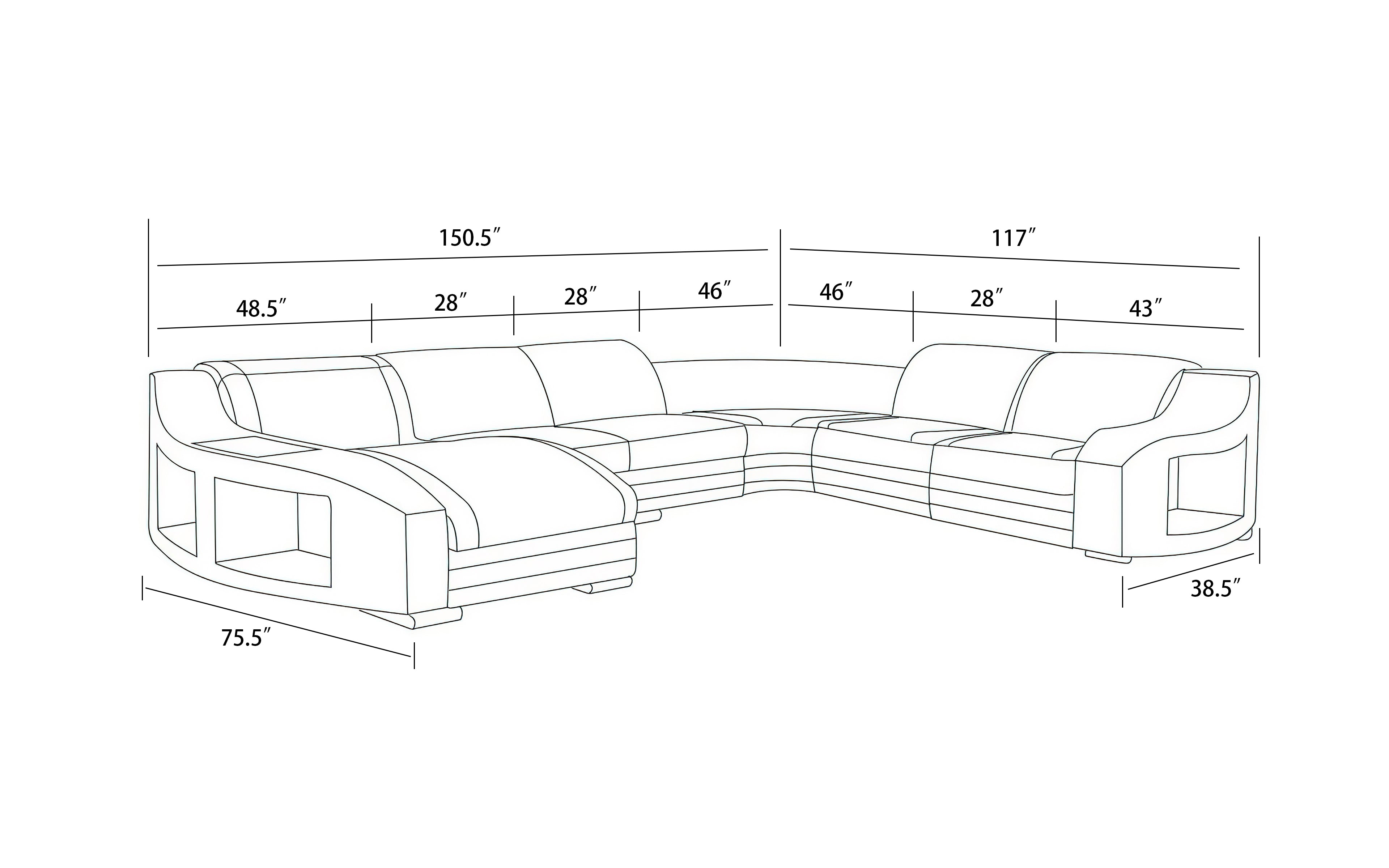 Saturn Modern Leather Sectional with Shaped Chaise
