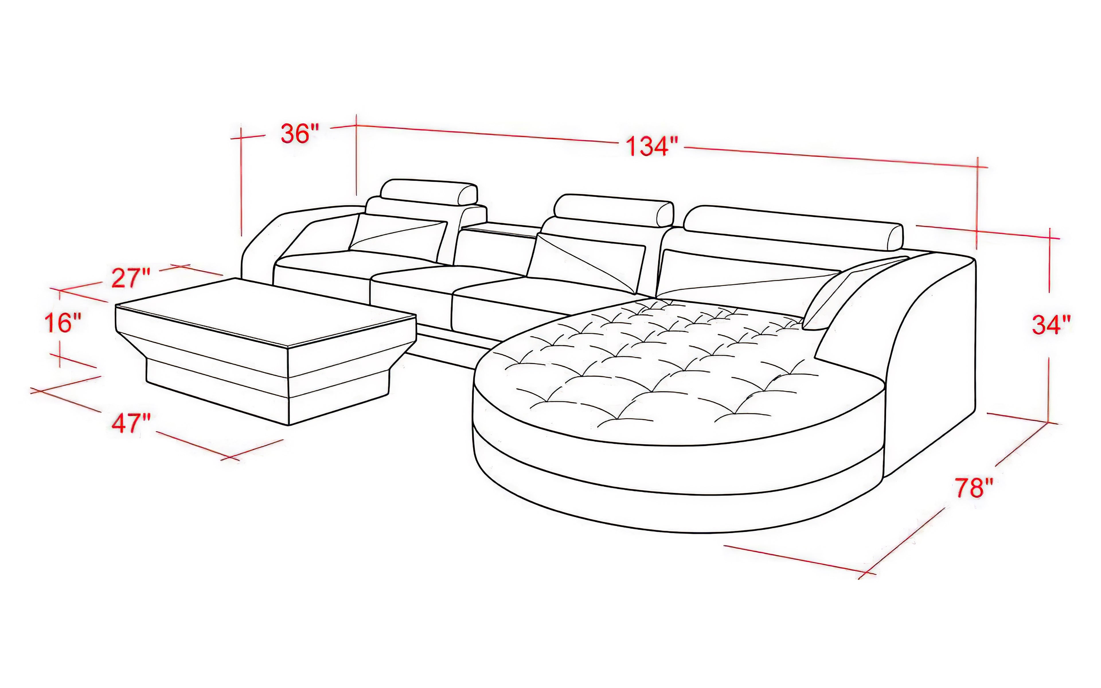 Skye Leather Sectional with Shape Chaise