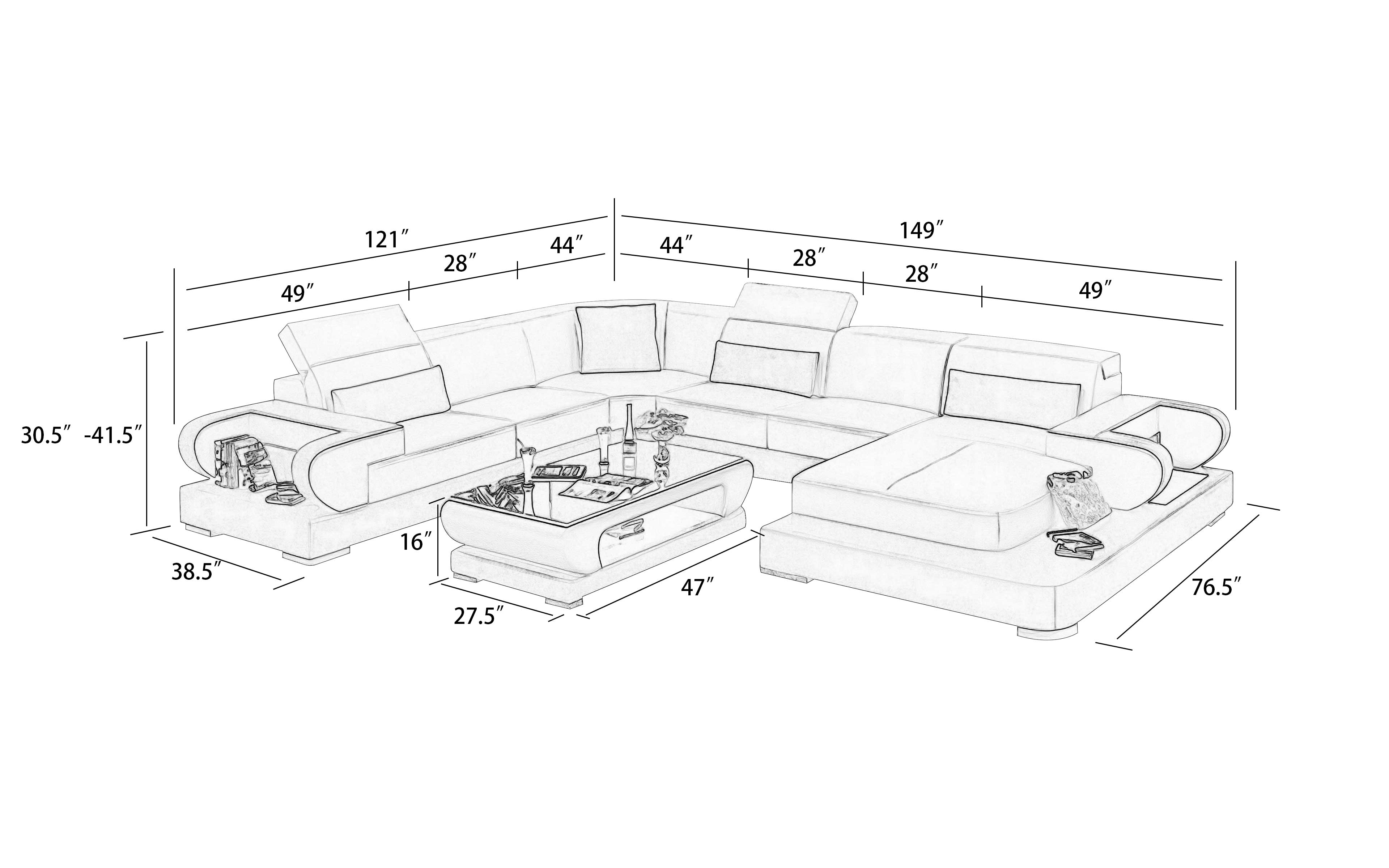 Ezrael Modern U-Shape Leather Sectional