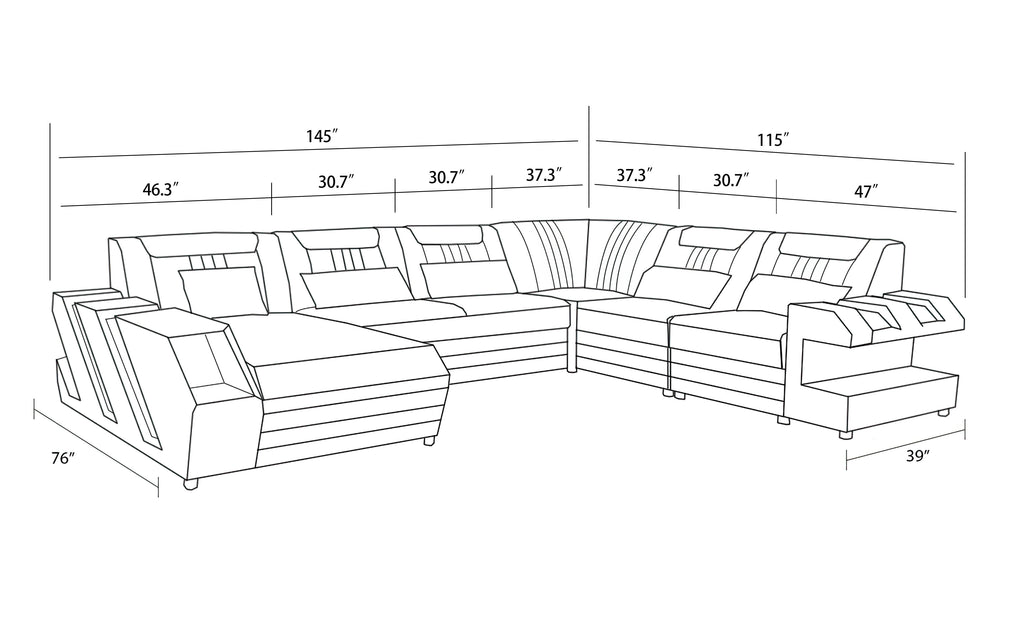 Neptune Modern Leather Sectional with LED Light