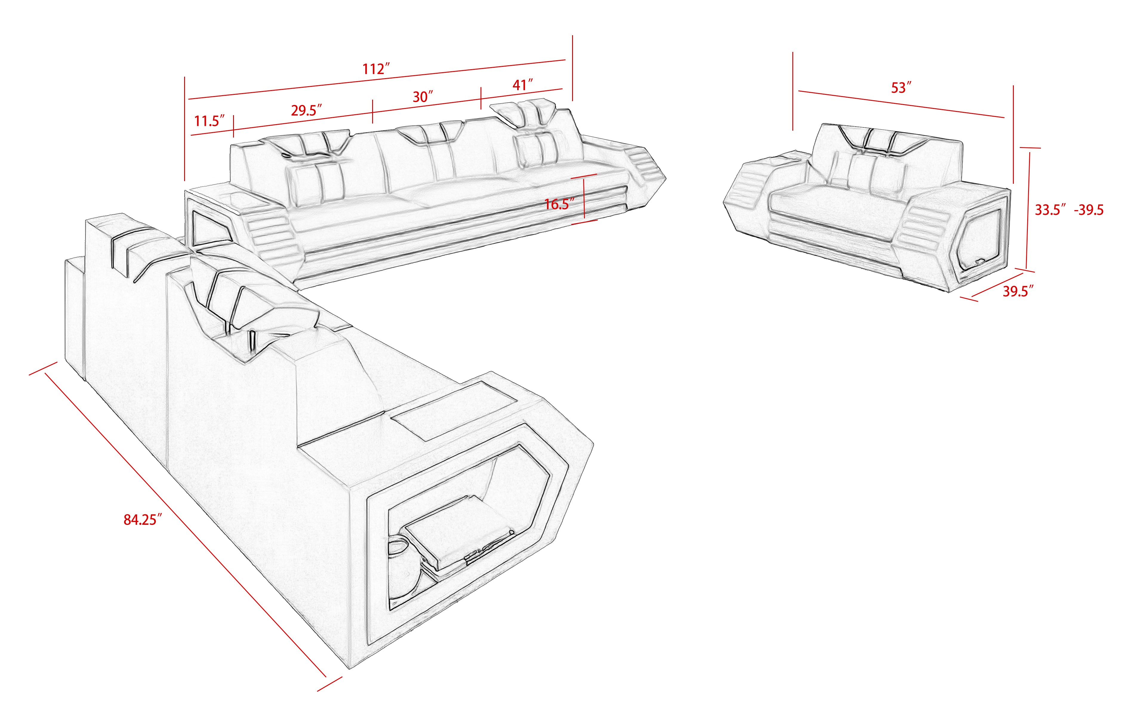Steffi Leather Loveseat With LED Light