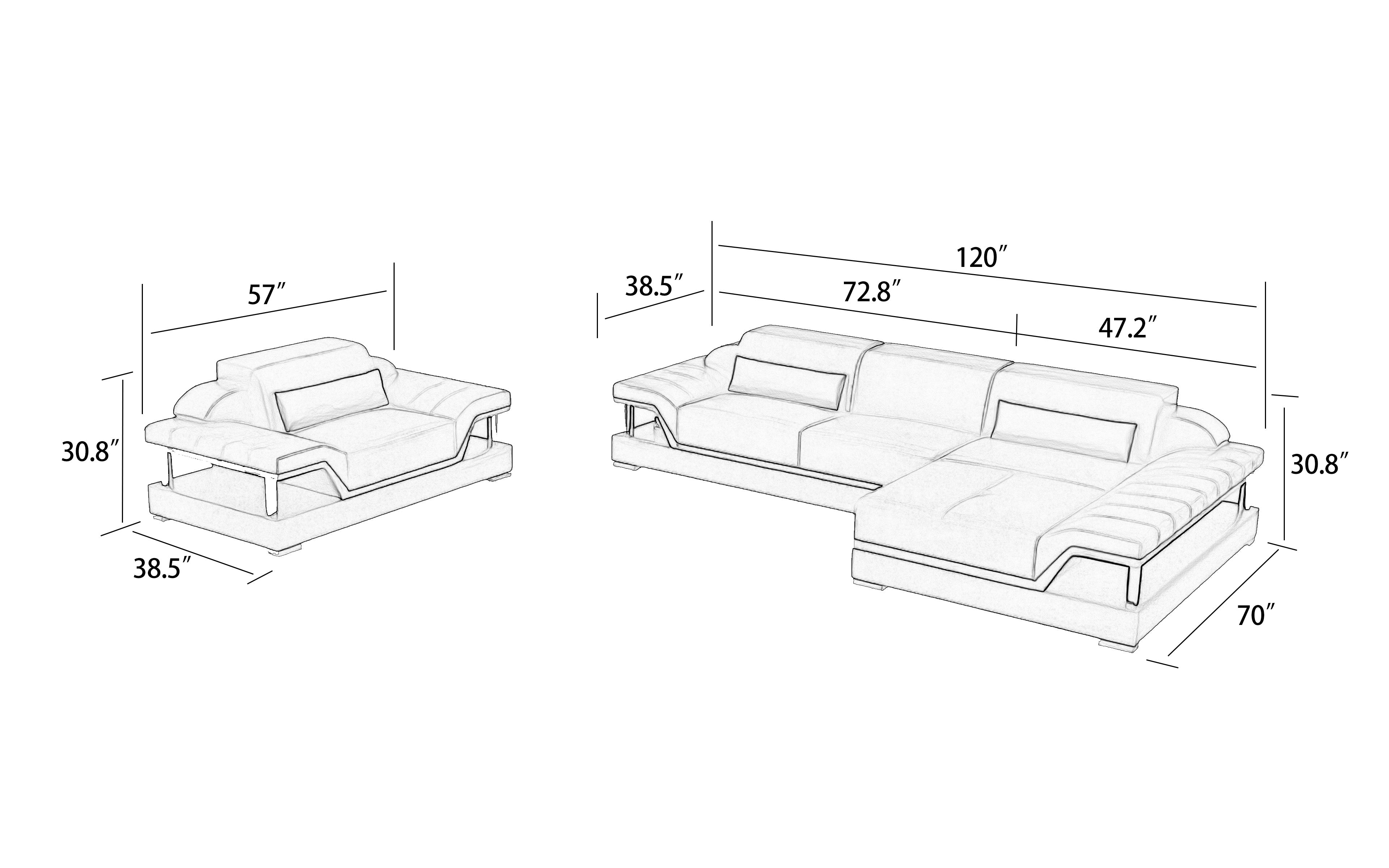 Taliya Mini Modern Leather Sectional with Chaise