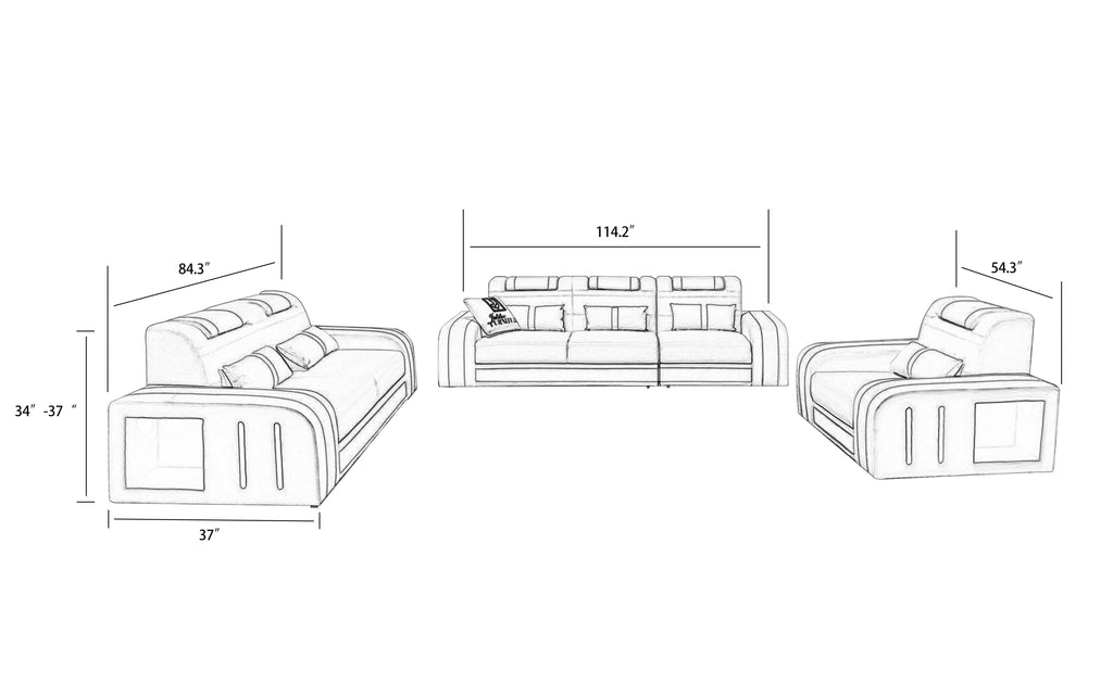 Ralutic Leather Sofa Set with LED Light