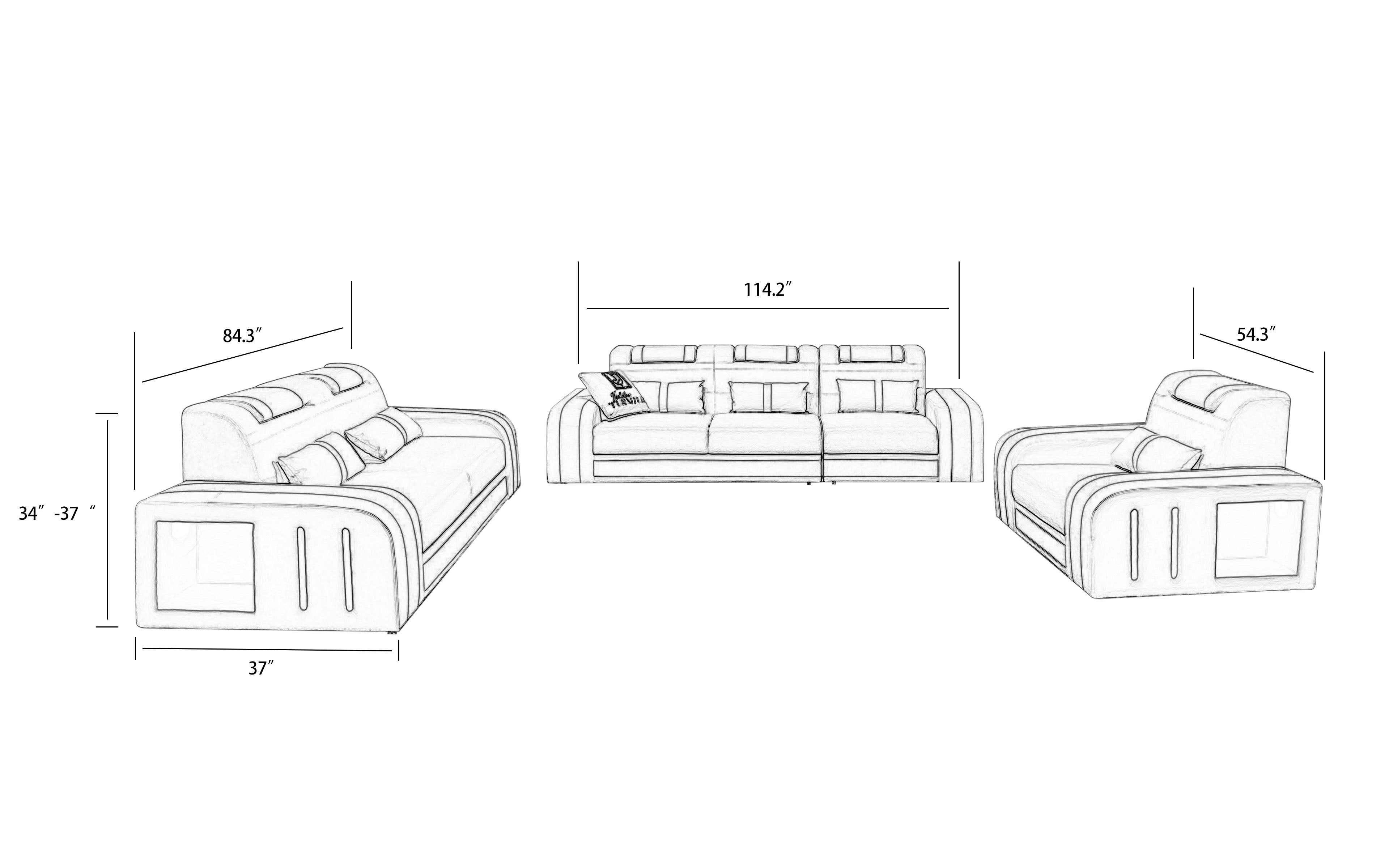 Ralutic Leather Sofa Set with LED Light