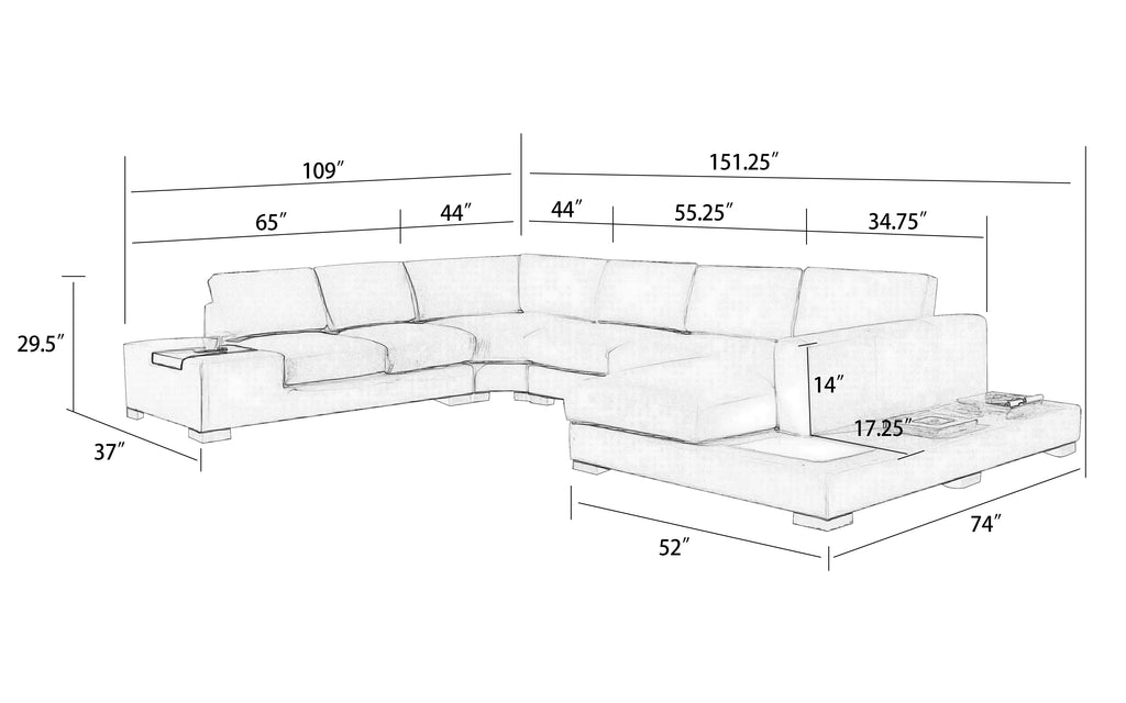 Snoe White Modern Leather Sectional with LED Light
