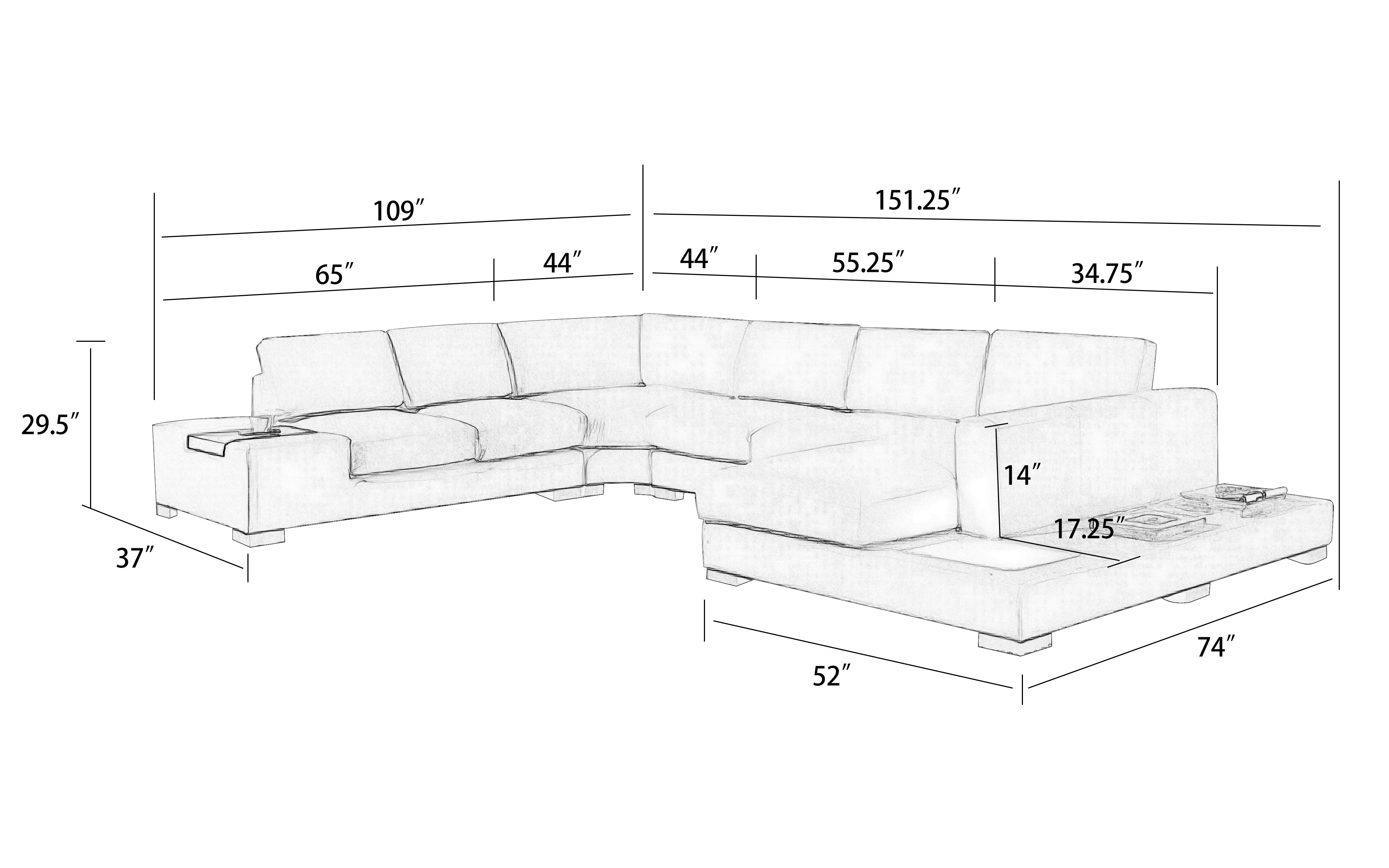 Snoe White Modern Leather Sectional with LED Light