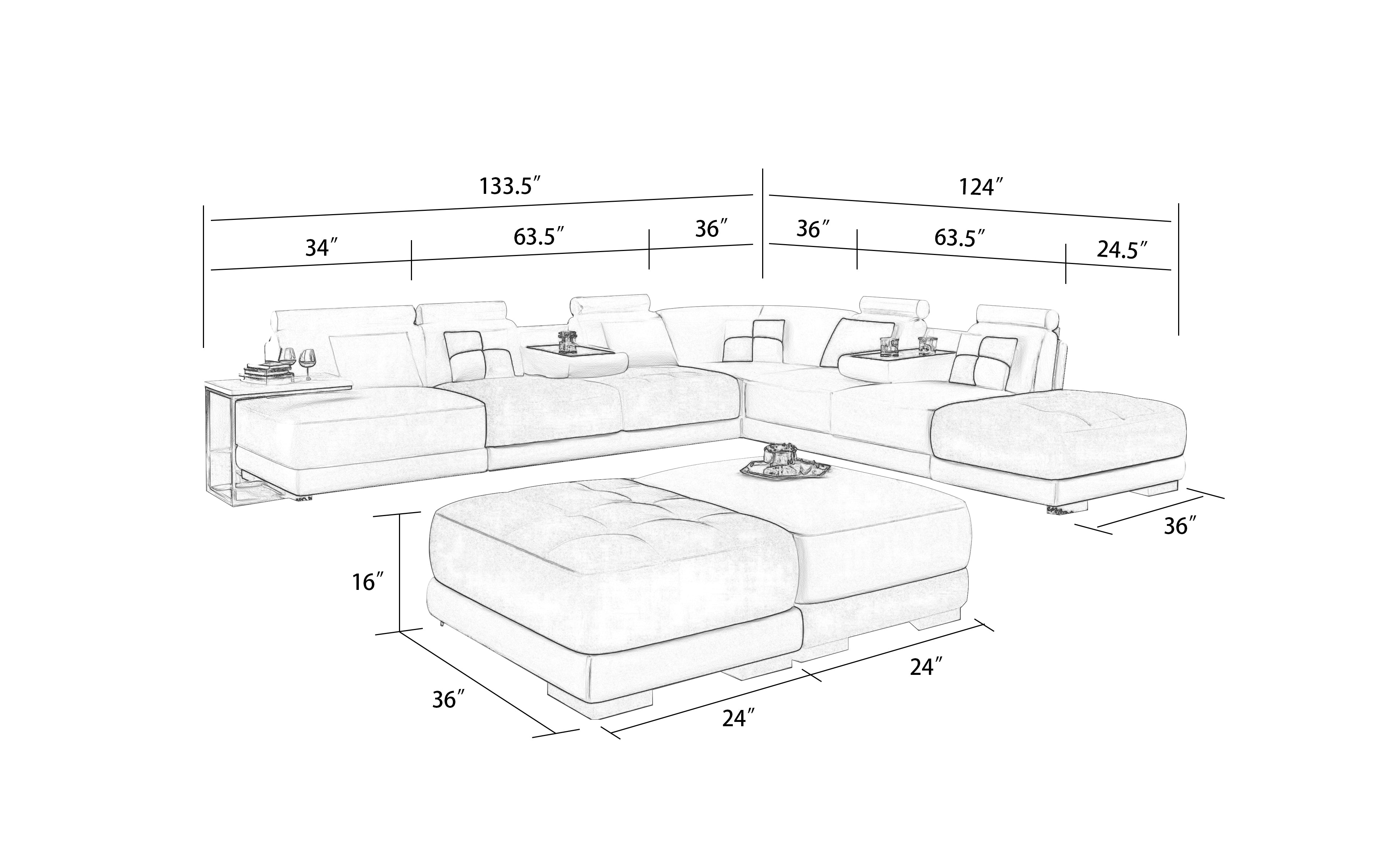 Chessboard Modern Leather Sectional With Ottoman