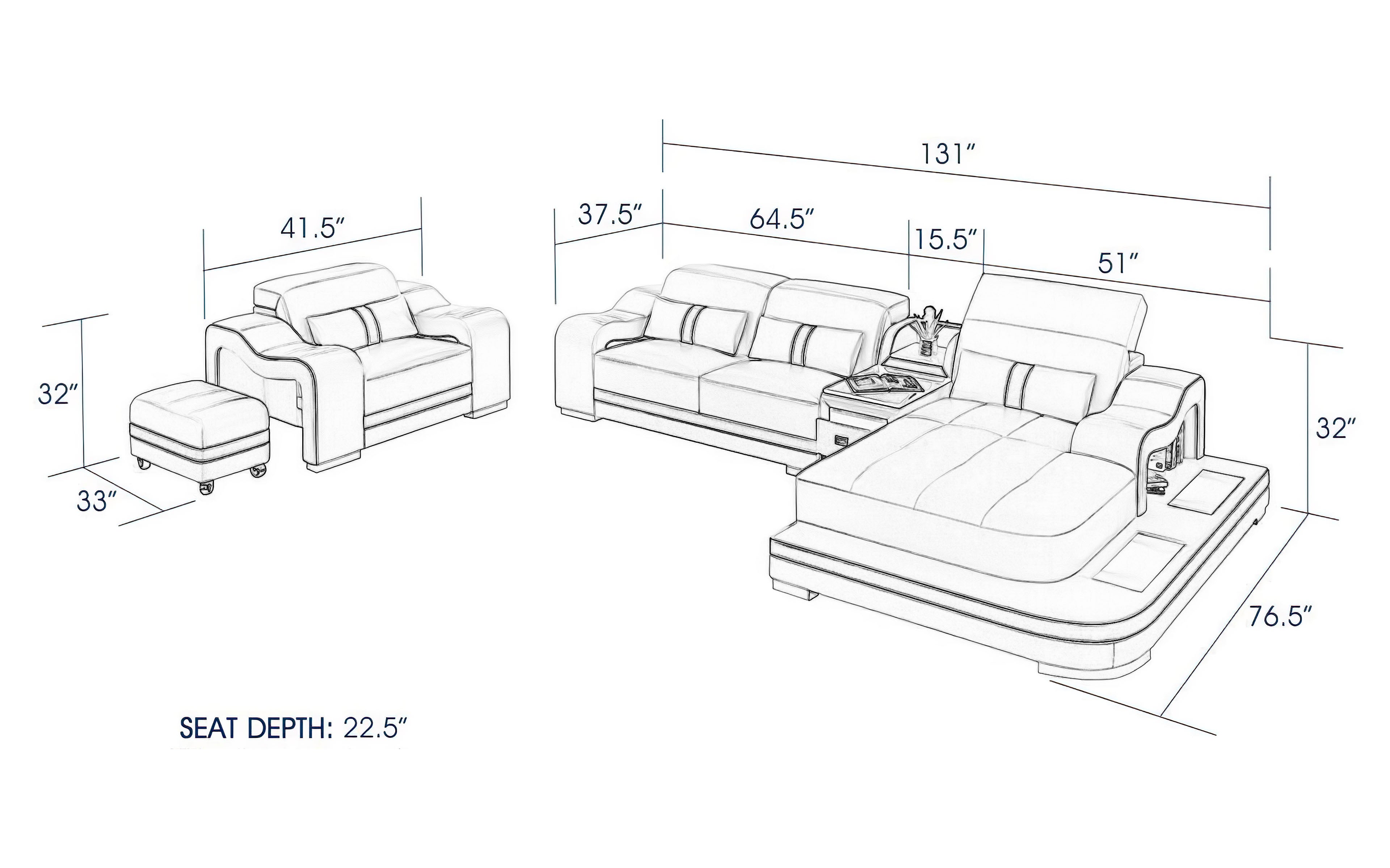 Bayard Leather Sectional With Ottoman