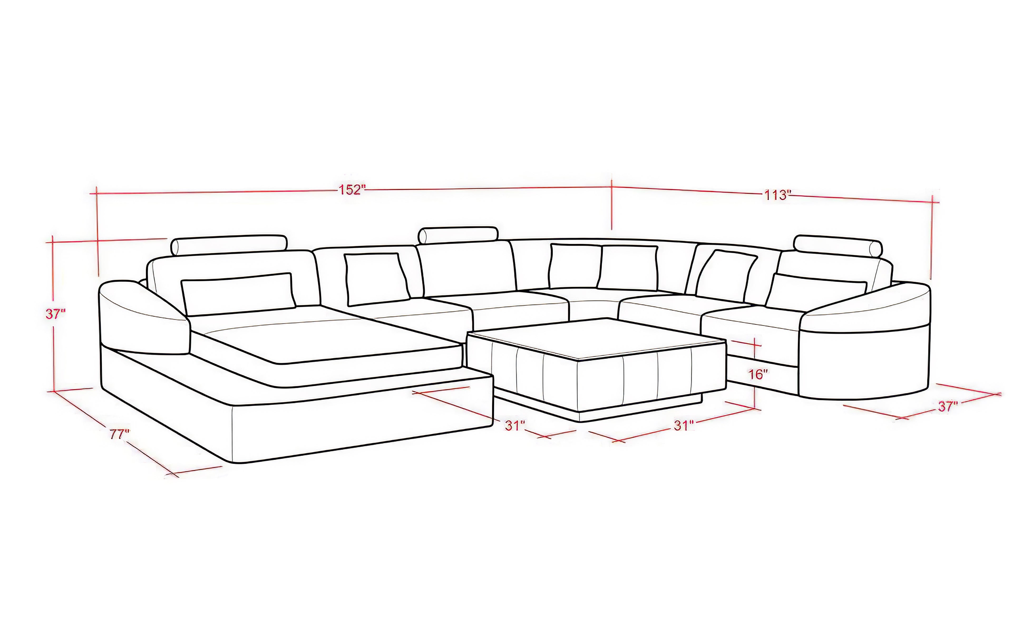 Stricker Leather Sectional with LED Light