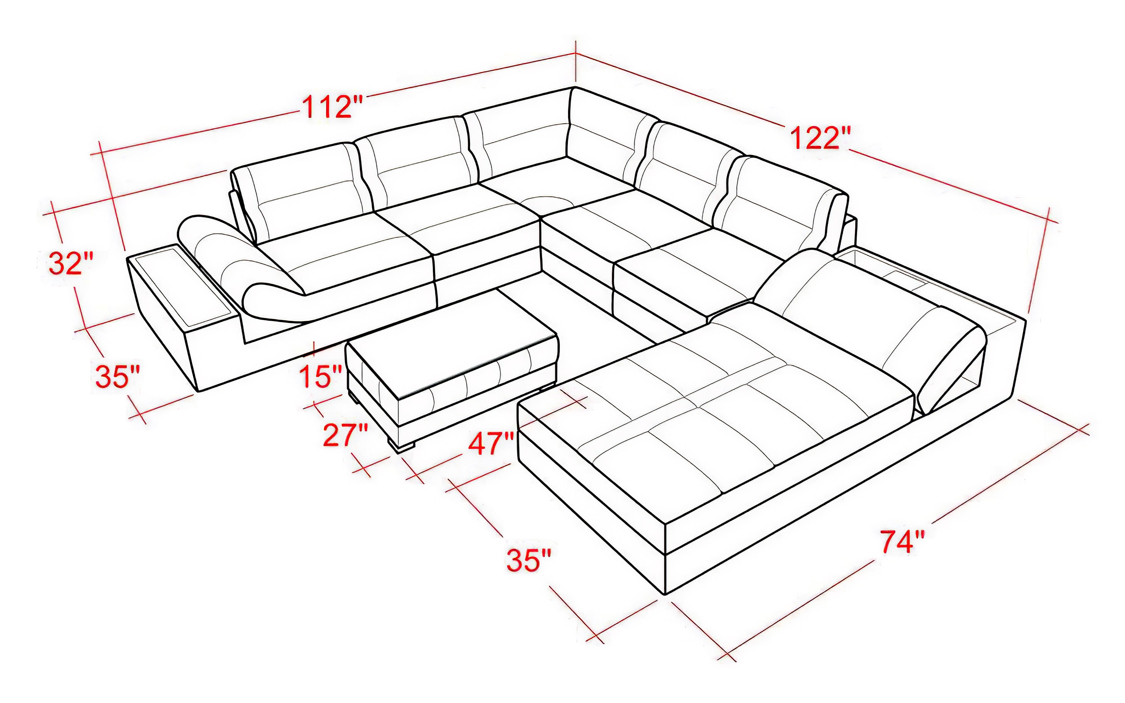 Thataway Modern Leather Sectional with Storage