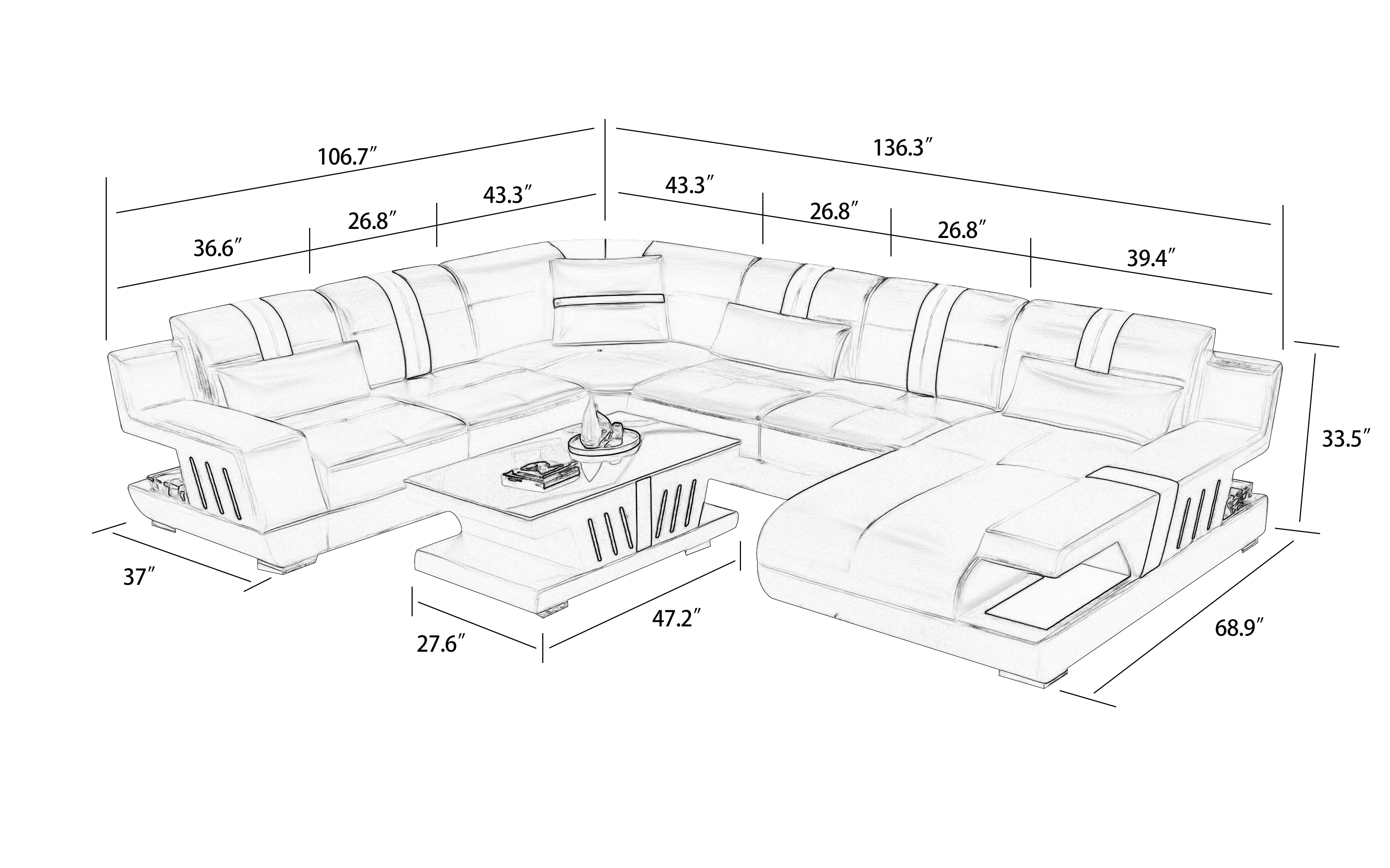 Yuli Modern U Shape Leather Sectional