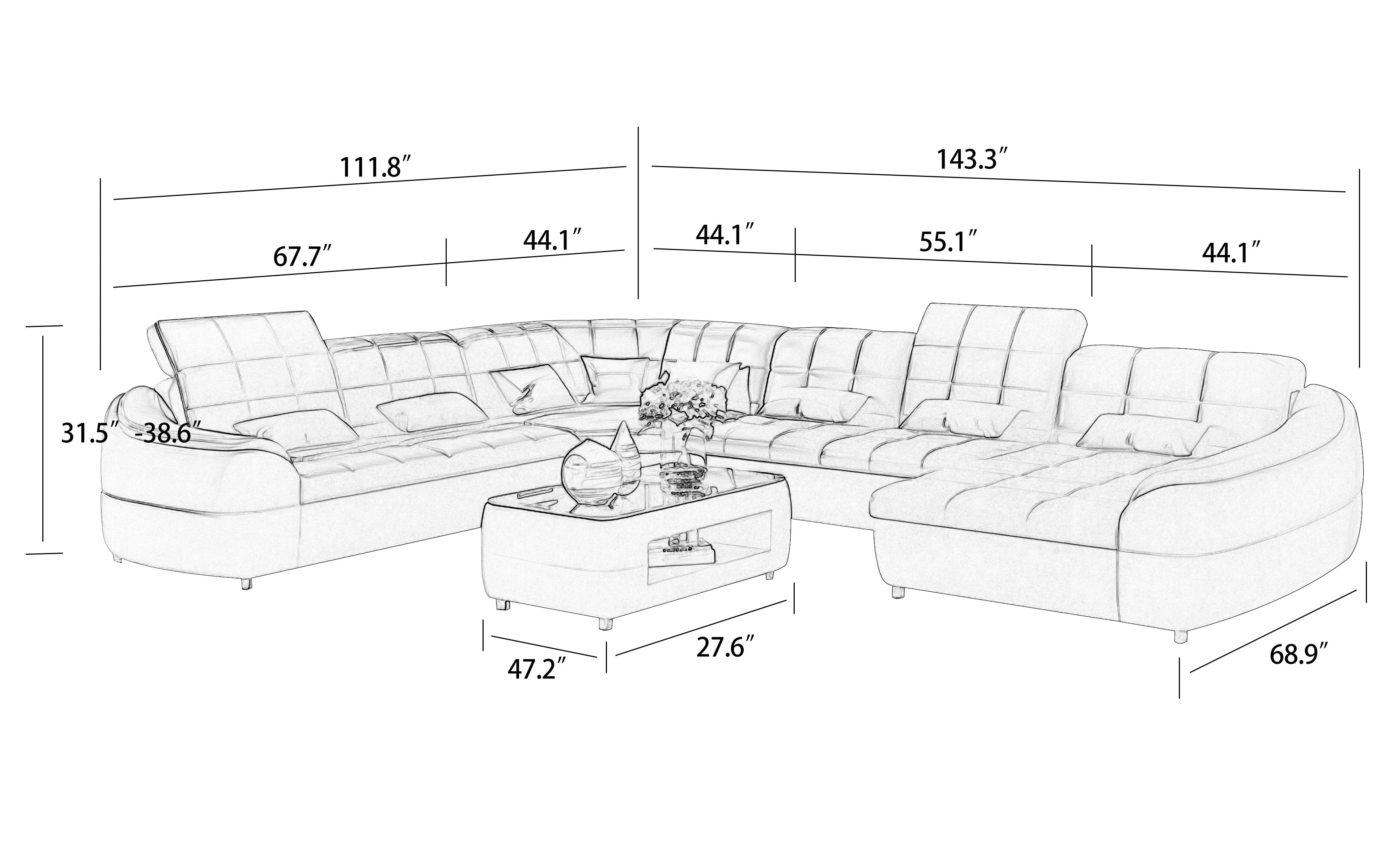 Aumin Modern Leather Sectional with Chaise