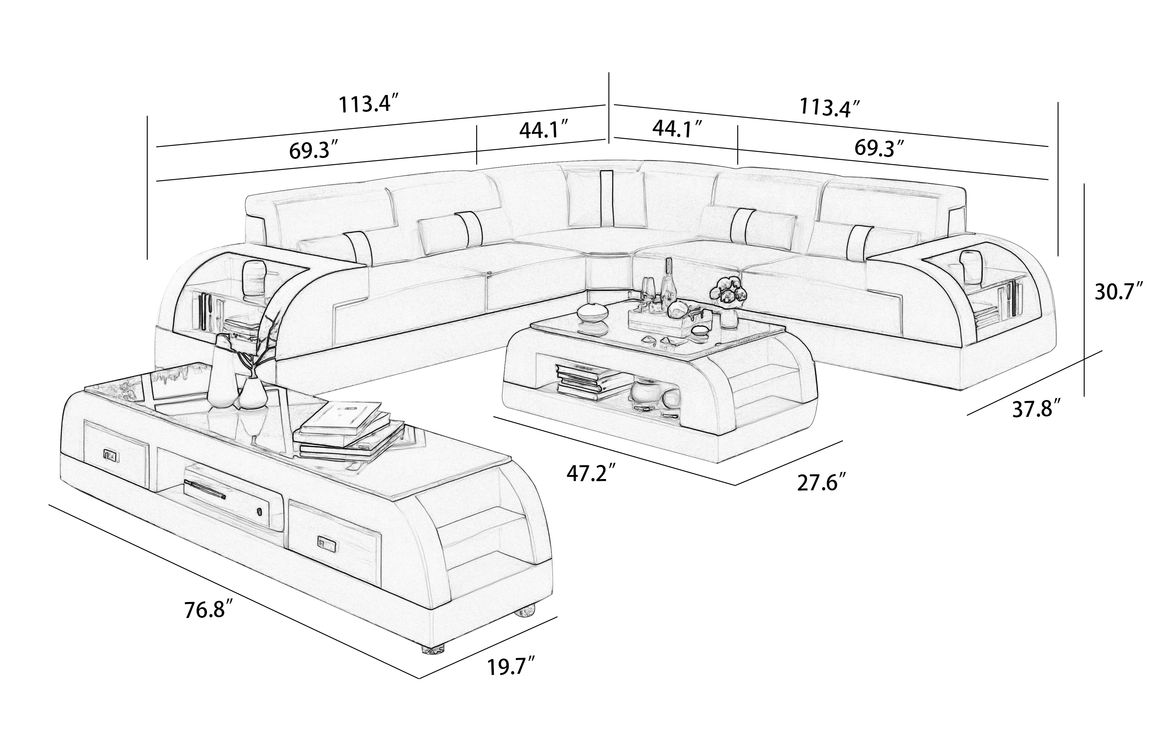 Piliu Leather Corner Sectional with Side Storage