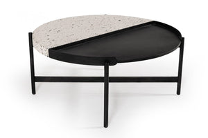 Gummy White Terrazzo Concrete & Black Metal Coffee  Table