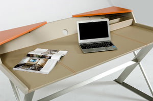 Brasey Modern Beige Leather and Orange Office Desk