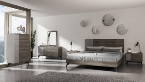 Polish Modern Faux Concrete & Grey Bedroom Set
