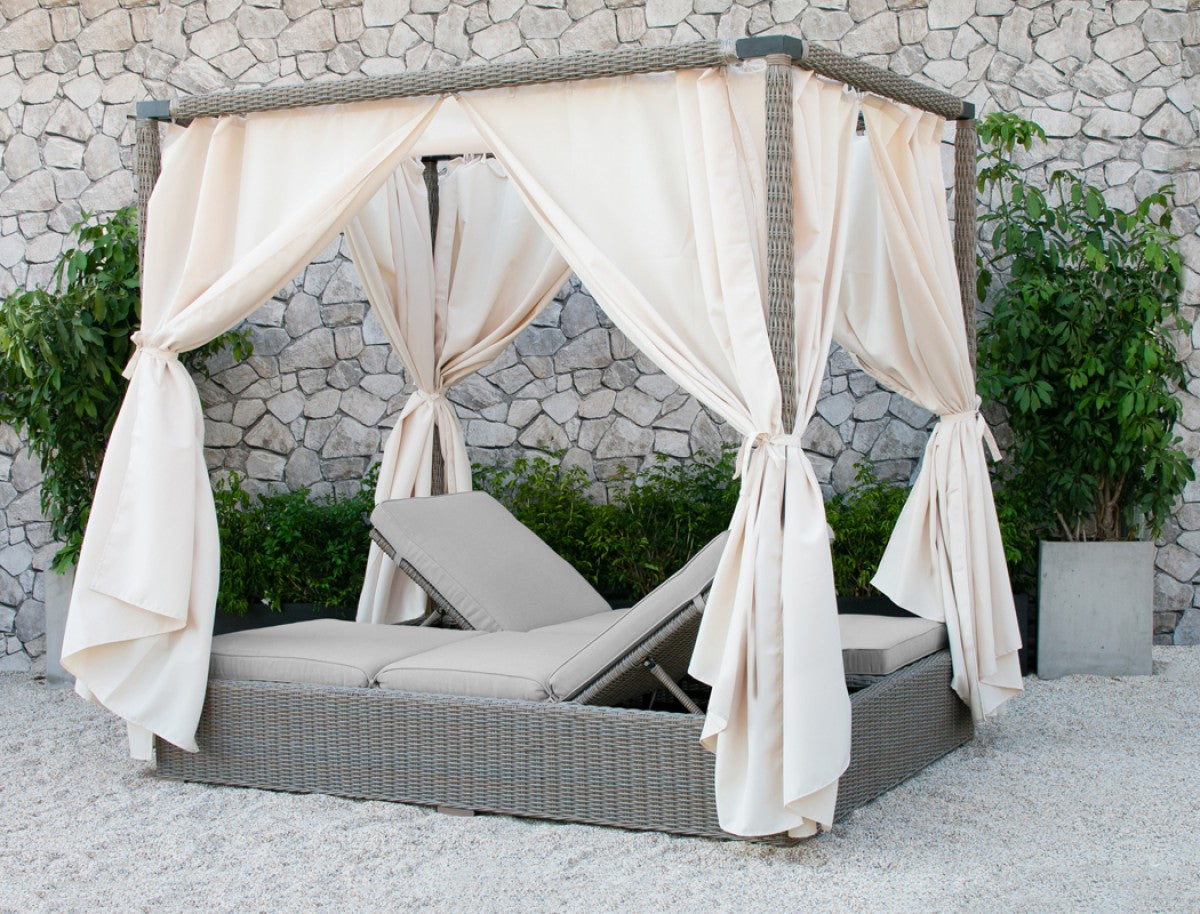 Miya Outdoor Beige Canopy Sunbed