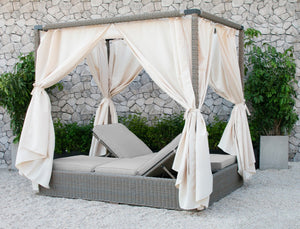 Miya Outdoor Beige Canopy Sunbed